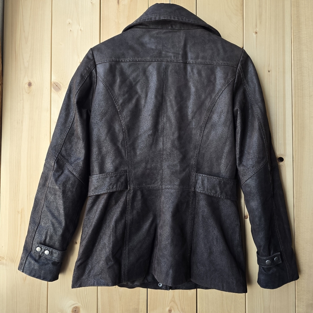 Danier Dark Brown Leather Zip Up Jacket Womens Small - Picture 8 of 12
